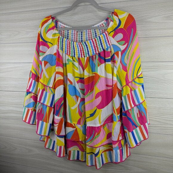 John Mark Off The Shoulder Colorful Vacation Top - Picture 3 of 8